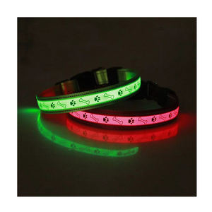 Huellas de hueso estampado rojo verde flash USB <span class=keywords><strong>LED</strong></span> recargable luz bichon frise perro de peluche mascota cuello <span class=keywords><strong>Collar</strong></span> para viaje camping caminar - Product Image 1