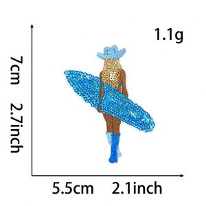 แผ่นปะรูปทรงเกือกม้าลายปักลายลมทะเลสีฟ้า สำหรับตกแต่งเสื้อผ้า หมวก หรือรองเท้าคาวบอย ทำจากผ้ารีดติด - Product Image 5