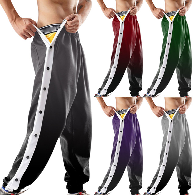 Wholesale Custom Trendy Men's Casual Pants Sports Casual Print Gradient Trousers Side Button Opening Embroidered Logo