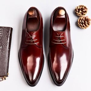 High Quality New Hot Selling Genuine Leather ASTON M.JAZZ British Business Large Size Men's <b>Pointed</b> Lace-Up Patchwork Office - Product Image 5