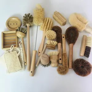耐用持久洗碗刷多用途厨房擦洗可再生竹木质天然坦皮科纤维刷毛