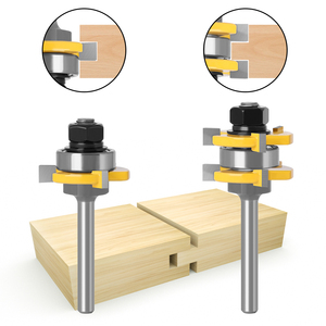 Tige de 6mm/6.35mm/<span class=keywords><strong>8mm</strong></span>, 2 pièces, <span class=keywords><strong>languette</strong></span> et <span class=keywords><strong>rainure</strong></span>, Joint en T, assemblage de mèche de toupie pour panneau de plancher, outil de travail du bois, fraises - Product Image 1