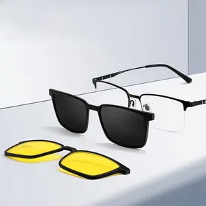 2024方形镜架超轻钛眼镜架半框钛眼镜架3合1磁性眼镜