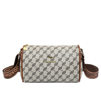 Sac bandoulière cylindrique vintage pour femme, imprimé unique, mini-sac baril léger en cuir PU avec large sangle réglable