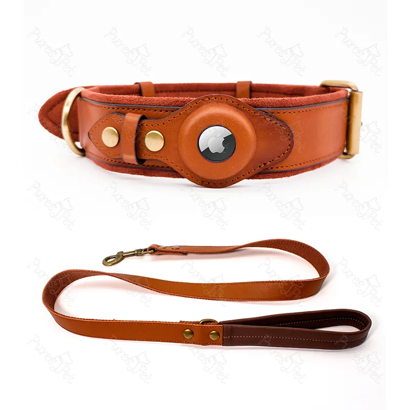Wholesale Soft Luxury Genuine Leather Custom Dog Collar And Leash Set Personalized