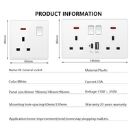 Prise murale universelle 5 broches en plastique 3.1A USB C, interrupteur électrique d'éclairage mural 1/2/3/4 Gang, prise de charge rapide UK Type-C 18W