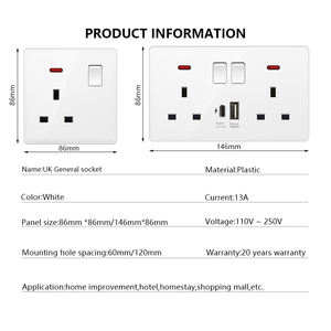 Prise murale universelle 5 broches en plastique 3.1A USB C, interrupteur électrique d'éclairage mural 1/2/3/4 Gang, prise de charge rapide UK Type-C 18W - Product Image 6
