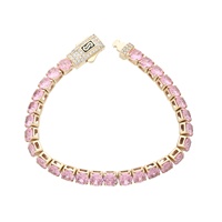Bracelet tennis hip-hop plaqué or 14K avec cristaux roses, bijoux en laiton pour femme, cadeau tendance, bracelet jonc en zircon cubique, vente chaude