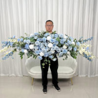 Chemin de table en fleurs artificielles de haute qualité, roses bleu roi et blanches mélangées, décoration florale pour mariage