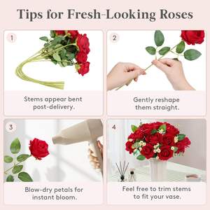 Roses artificielles en velours de haute qualité, vente en gros en usine, roses rouges et blanches, roses au toucher réel personnalisées, fleurs décoratives - Product Image 5