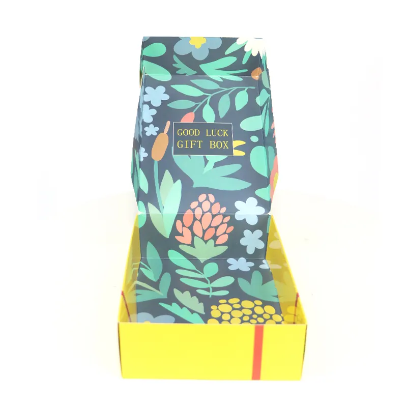 Custom printed logo 400g white card paper box special design Yellow Good luck gift packing box