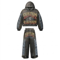 Ensemble sweat-shirt et pantalon de survêtement Gravvi Heavyweight 400 French Terry, imprimé personnalisé, effet délavé vintage, coupe oversize, style streetwear hip-hop.