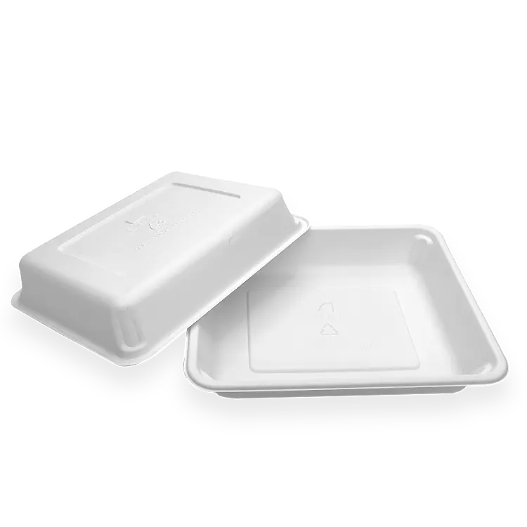 Plateaux jetables de fécule de maïs, couvercle scellé, mousse biodégradable personnalisée, plastique, viande, fécule de maïs, plateau de déjeuner