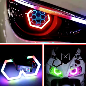 2 trong 1 RGB 12V lục giác 70mm 80mm 90mm ứng dụng điều khiển đầy màu sắc thiên thần mắt halos Đèn pha <span class=keywords><strong>DRL</strong></span> trang bị thêm cho BMW - Product Image 2