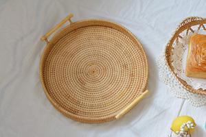 Hochwertiges Modernes Geflochtenes Rattan Einlagiges Gewürzaufbewahrungs- und Serviertablett-Set für Küche Obst Brot Snacks Weidenkorb - Product Image 5