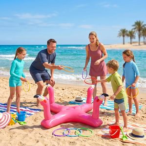Inflatable Flamingo <b>Ring</b> <b>Toss</b> <b>Game</b> with 4 Heads and Multi-Colored <b>Rings</b> - Product Image 6
