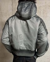 Blouson Bomber Homme Élégant en Nylon Imperméable Hiver avec Capuche, Fermeture à Boucle Homard OEM, Effet Délavé Acide, Style Pilote et Pompier