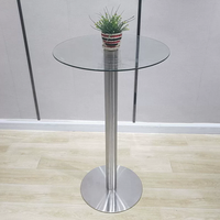 Table de bar en verre trempé à base d'acier brossé LQ- GT30