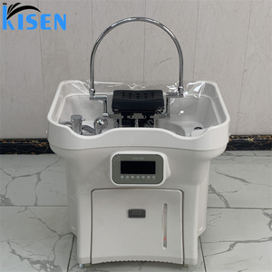KISEN Modern portable head spa unit featuring dual water tanks and casters, with heating and waterfall-style water <b>flow</b> function - Product Image 3