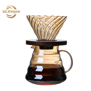 Kingze nouveau style verre borosilicate serveur de café filtre tasse cafetière goutte à goutte à main verser sur ensemble de cafetière - Product Image 1