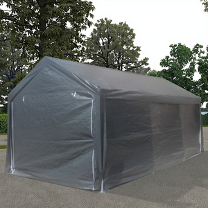 Structure en acier robuste, auvent de garage portable 3*6m, comprend des rideaux latéraux amovibles et une porte d'entrée - Product Image 2