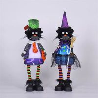 Décoration d'Halloween chat mignon et effrayant, 2 figurines de sorcière en peluche avec LED multicolores pour cadeaux