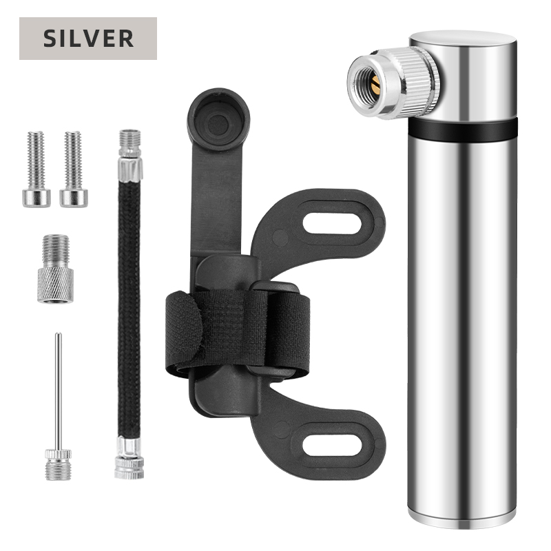 Silver Bike Pump w/ Presta/Schrader Adapter Kit