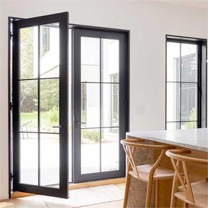 Portes d'entrée extérieures battantes en verre Porte-fenêtre française à charnière simple ou double en aluminium avec différentes grilles - Product Image 3