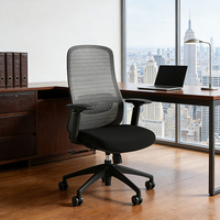 Chaise de bureau ergonomique à dossier ouvert en nylon respirant, design en maille, avec cadre en plastique et base rotative en aluminium, dossier moyen