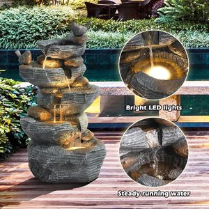 <span class=keywords><strong>Fontaine</strong></span> d'eau en cascade à 5 niveaux en résine de roche <span class=keywords><strong>solaire</strong></span> d'extérieur Grepatio avec 4 lumières LED résistantes aux intempéries pour jardin, patio, cour, terrasse - Product Image 3