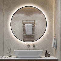 Miroir de salle de bain rond rétroéclairé intelligent avec cadre en métal doré, commande tactile et vocale, LED à intensité variable, anti-buée, miroir mural de vanité