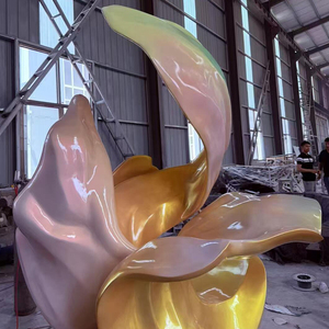 Oggetti Decorativi da Giardino per Esterni, Scultura in Fibra di Vetro Personalizzata con Fiori Sfumati, Figurina Artistica Astratta a Petali di Fiore - Product Image 1