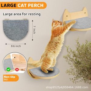 Solid wood wall-mounted cat bed, cat climbing frame, wall-mounted platform, <b>ladder</b>, wooden wall-mounted cat furniture - Product Image 1
