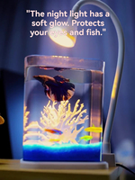Aquarium de bureau moderne en plastique avec motif solide, petit, avec éclairage LED pour poissons combattants, réservoir écologique pour animaux de compagnie