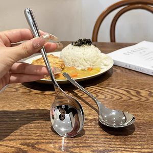Cuchara Viral de Acero Inoxidable 304 con Cabeza Redonda, Cuchara de Estilo Coreano con Mango Largo, Utensilio para Comer en Restaurantes, Cuchara para Sopa de Uso Diario en el Hogar - Product Image 4