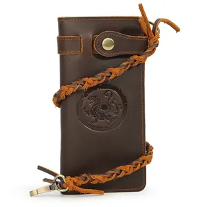 Высококачественный винтажный дизайнерский кошелек из натуральной кожи, длинный байкерский кошелек из натуральной кожи буйвола для мужчин