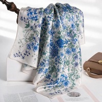 Écharpe en soie de mûrier 100% personnalisée, 14 mommes, pour femmes, mode de luxe, motif floral, 90*90cm, écharpe carrée, OEM | Vente en gros ODM