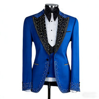 Nouveau costume de mariage pour homme, 2 pièces, veste et pantalon, design de créateur, bouton unique, perles, strass thermocollés, tenue de soirée