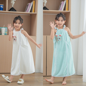 Children's Cute Cartoon Bath <b>Towel</b> Coral Fleece Bath Skirt Thick Household <b>Wrapped</b> Bathrobe - Product Image 3