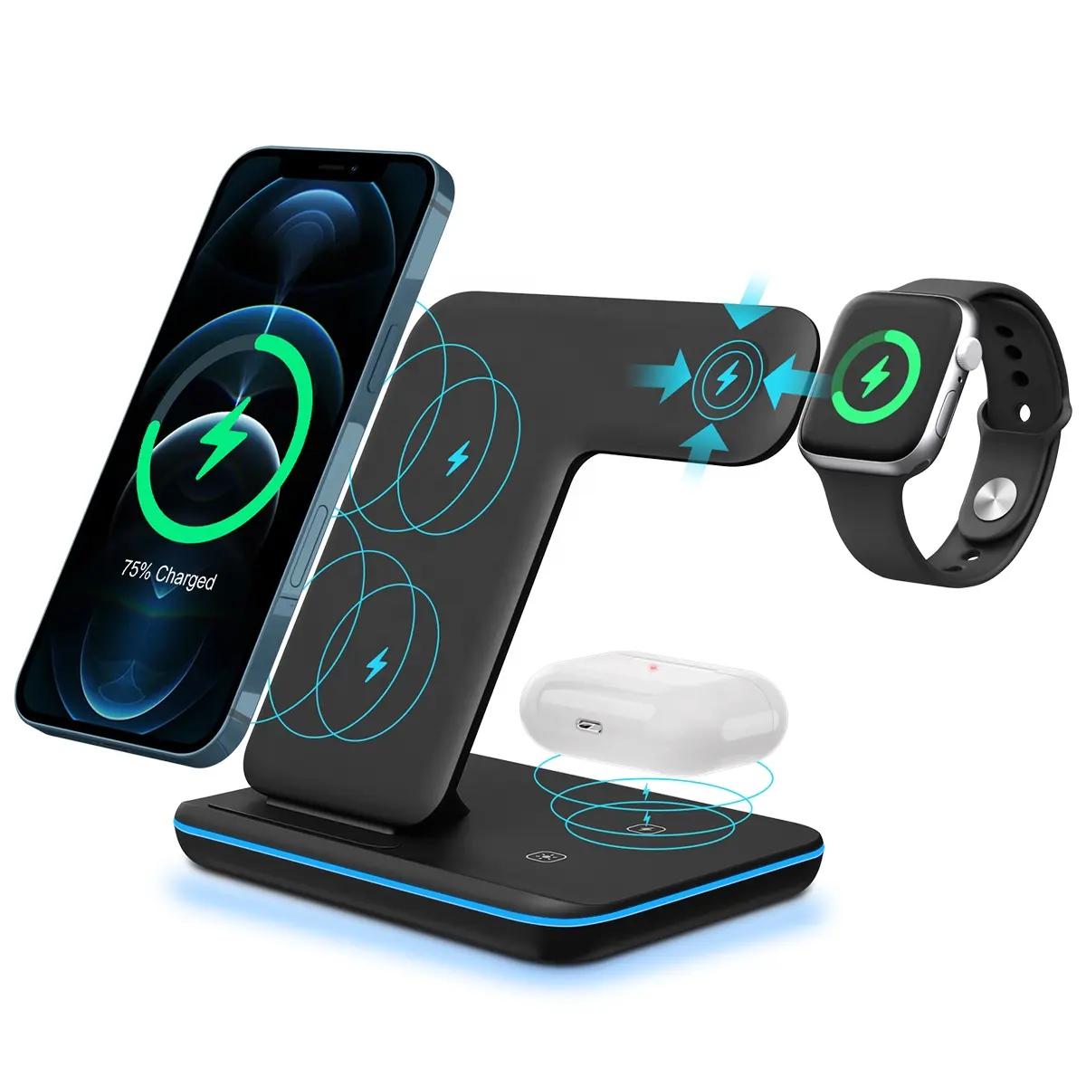 3 In 1 Qi Wireless Charger Stand for Apple Watch SE 6 5 Airpods Pro 2 3 15W Fast Charging Dock Station For iPhone 13 12 11 XS XR