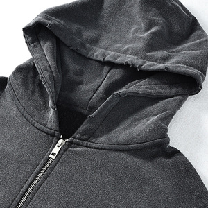 Venta al por mayor de alta calidad 100% algodón Color sólido en blanco Streetwear Wash hombre Casual Pullover Hoodie Jacket con cremallera para hombres - Product Image 6