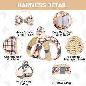 Rompi jaring lembut nilon Step-In, rompi anjing kucing kecil kotak-kotak reflektif tanpa tarik dapat disesuaikan, <span class=keywords><strong>Harness</strong></span> anjing XL modis berjalan - Product Image 2