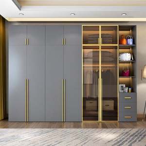SANTOPOVA Pvc Glass Transparent Door Custom 2022 Mdf Design Gray Models Cupboards for Bedroom Closet Wood <b>Wardrobe</b> <b>Cabinets</b> - Product Image 4