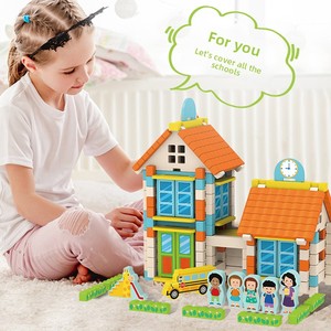 <span class=keywords><strong>Kit</strong></span> de construction éducatif en <span class=keywords><strong>bois</strong></span> avec plaque de base pour enfants, thème bâtiments modernes, échelle 1:48, grandes et petites briques - Product Image 5