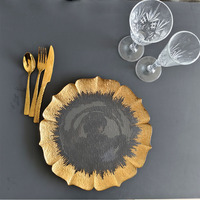 Assiette de présentation en verre transparent avec feuille d'or pour la location de fleurs - Assiette de service de 13 pouces pour la décoration de table de mariage, banquet et fête