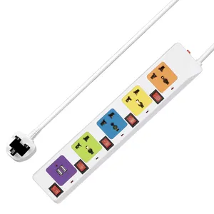 Produsen Soket Daya USB Pelindung Lonjakan 4 Outlet dengan 2 USB Strip Daya Warna-warni Independen dengan Sakelar