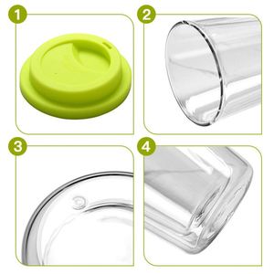 Mug à thé, lait ou café en verre borosilicate personnalisé avec logo, 350 ml, 550 ml, gobelet à double paroi en verre de 12 oz avec couvercle en silicone - Product Image 3