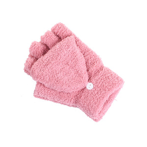 Cute Women's Winter Flip Top <b>Wool</b> Fingerless Gloves Warm Half Finger Thickened Cotton Pink Black Gray Coffee Khaki - Product Image 5
