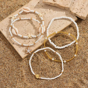 Pie de playa de verano para <span class=keywords><strong>Amazon</strong></span>, nuevo producto transfronterizo, tobillera con cuentas de arroz de concha de estrella de mar, hecha principalmente de múltiples capas simples - Product Image 4