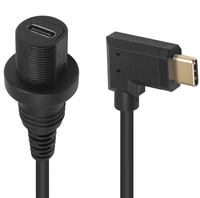 Câble coaxial USB 3.1 Type-C mâle vers femelle à angle de 90 degrés plaqué or, étanche, pour montage encastré sur panneau, pour voiture, bateau, moto